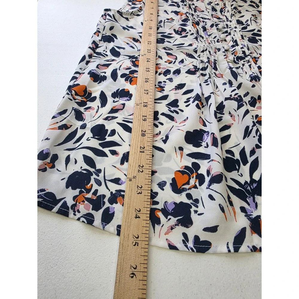 Zac & Rachel Womens Med Floral Sleeveless Pleated Front Blouse Navy Orange White - Picture 7 of 7